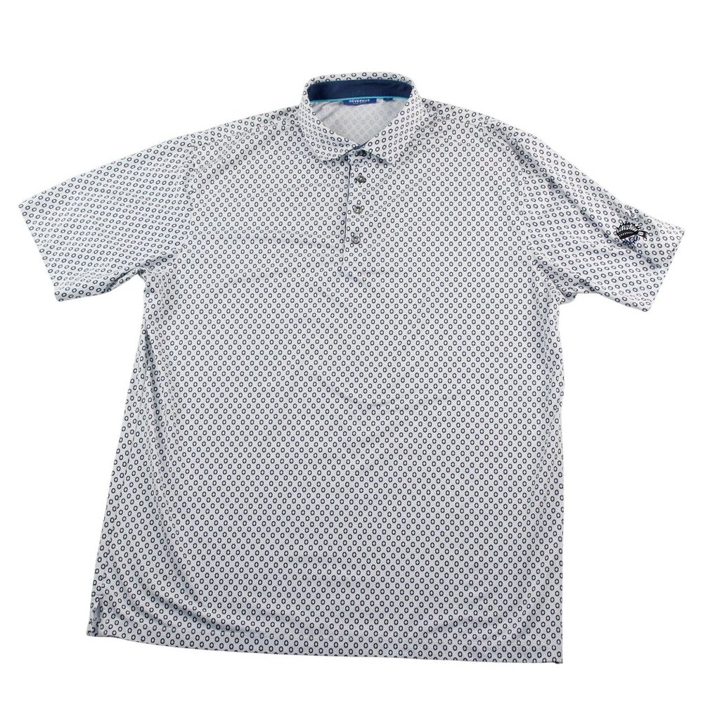 Devereux Performance Mens XL Golf Polo Shirt Blue White Geometric Print